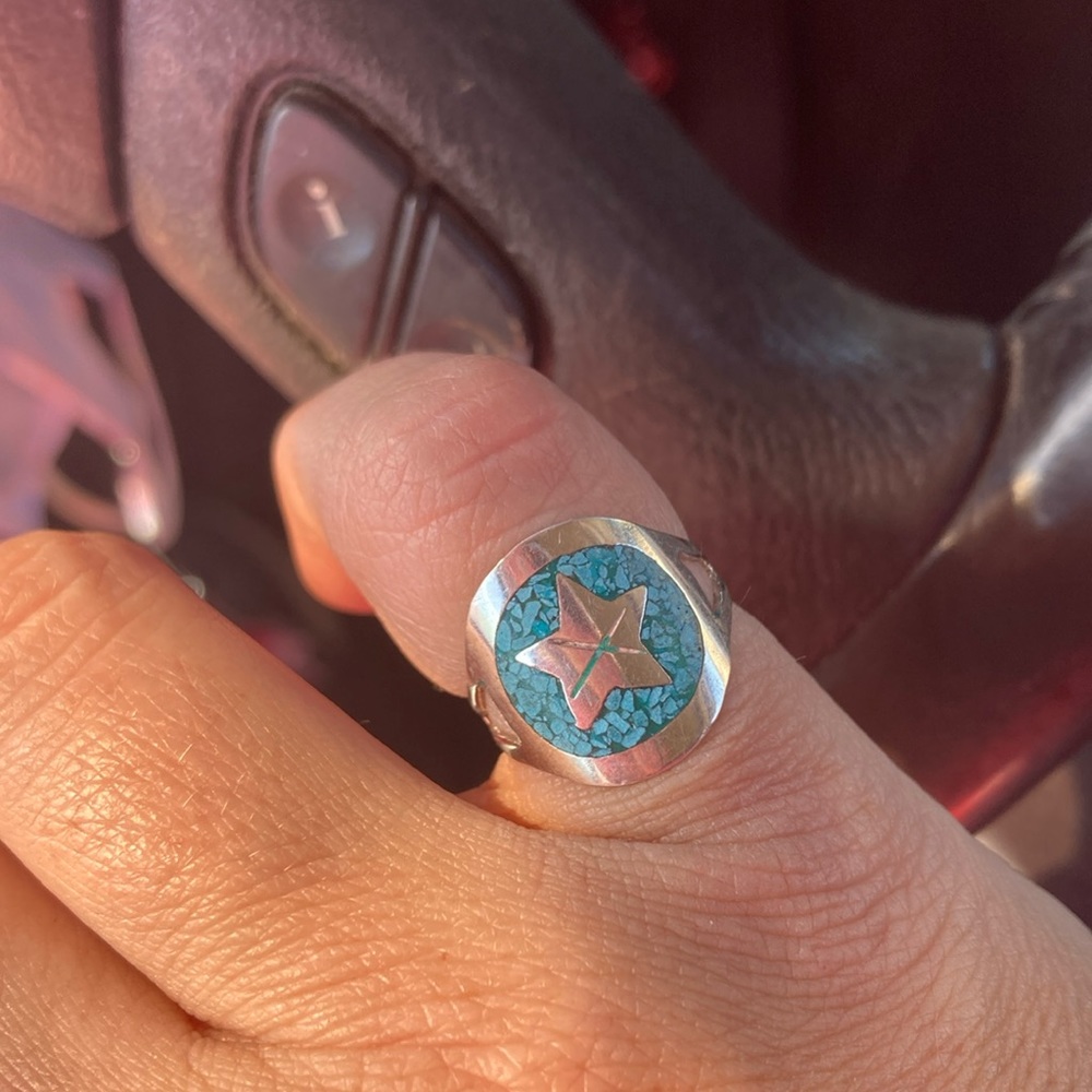 Sterling, silver and turquoise, super cute  Ring size 5 not plated